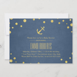 Navy Blue Gold Anchor Nautical Baby Dusche Einladung