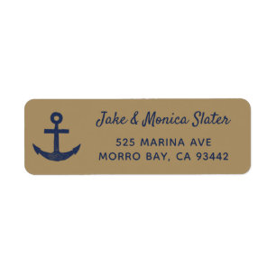 Navy Blue & Gold Anchor Nautische Rücksendeadress