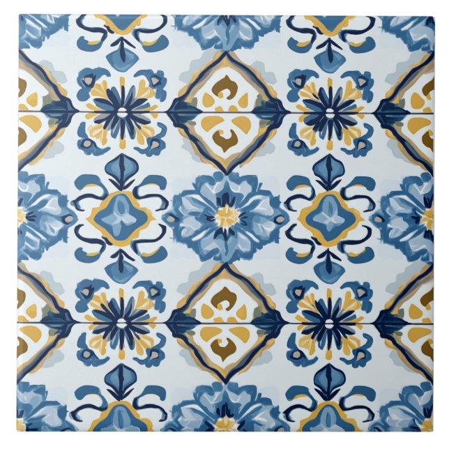 Navy Blue, Gold and Blue Ceramic Tile Fliese (Vorderseite)