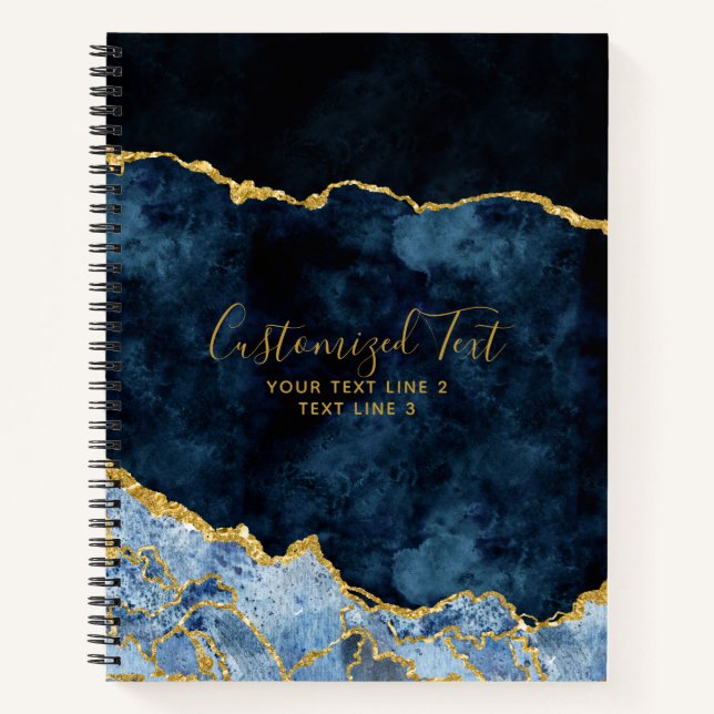 Navy Blue & Gold Aquarellmarmor Agate Gilt Notizbuch (Vorderseite)