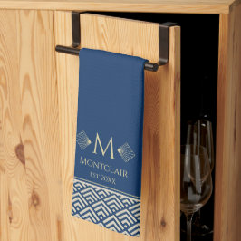 Navy Blue & Gold Art Deco Japanischer Lüfter indiv Geschirrtuch