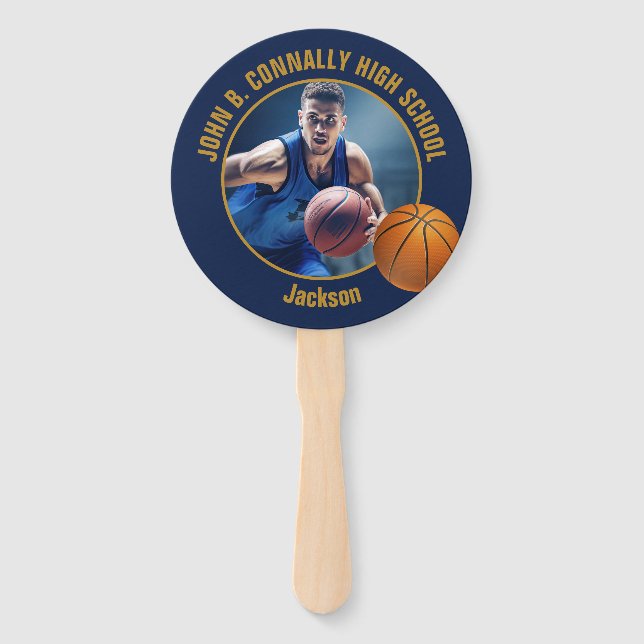 Navy Blue Gold Basketball Player Photo High School Fächer (Vorderseite)