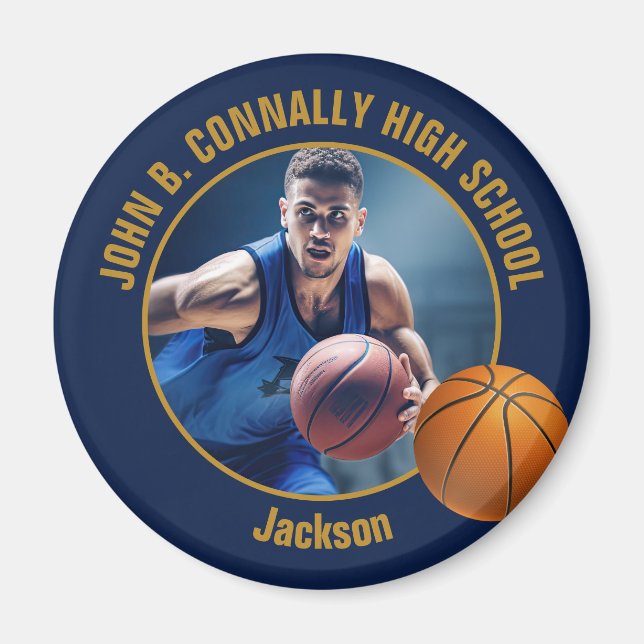 Navy Blue Gold Basketball Player Photo Magnet (Vorne)