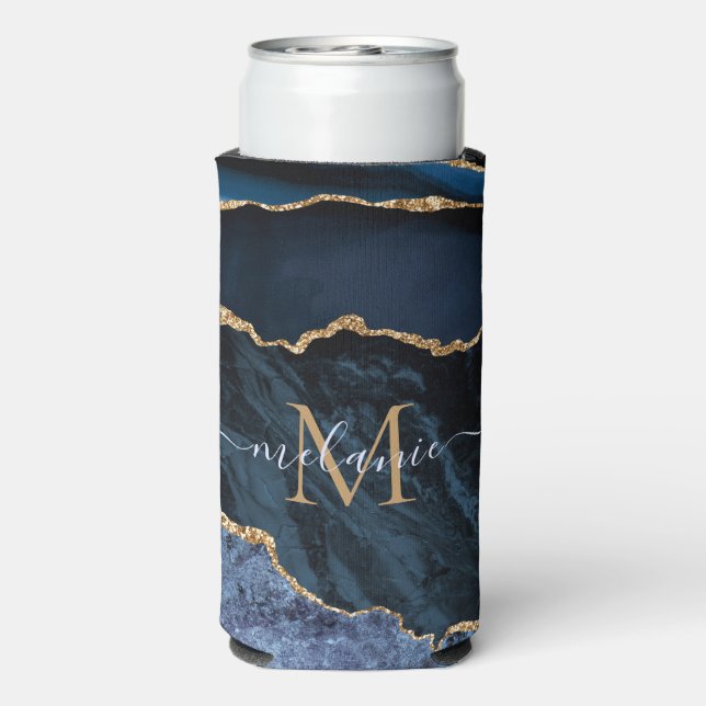 Navy Blue Gold, benutzerdefinierte Buchstabenbezei Selters Dosenkühler (Seltzer Rückseite)