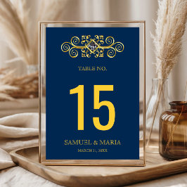 Navy Blue Gold Blüh Wedding Tischnummer