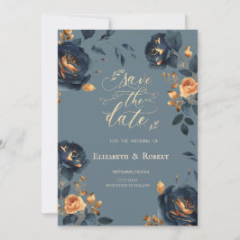 Navy Blue Gold Blume Dusty Blue Save the Date