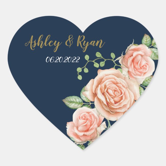 Navy Blue Gold Blush Bloral Heft Sticker (Vorderseite)