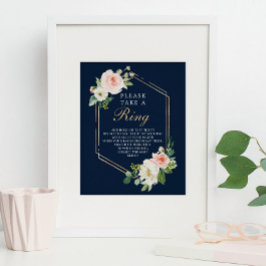 Navy Blue Gold Blush Brautparty Ring Game Poster