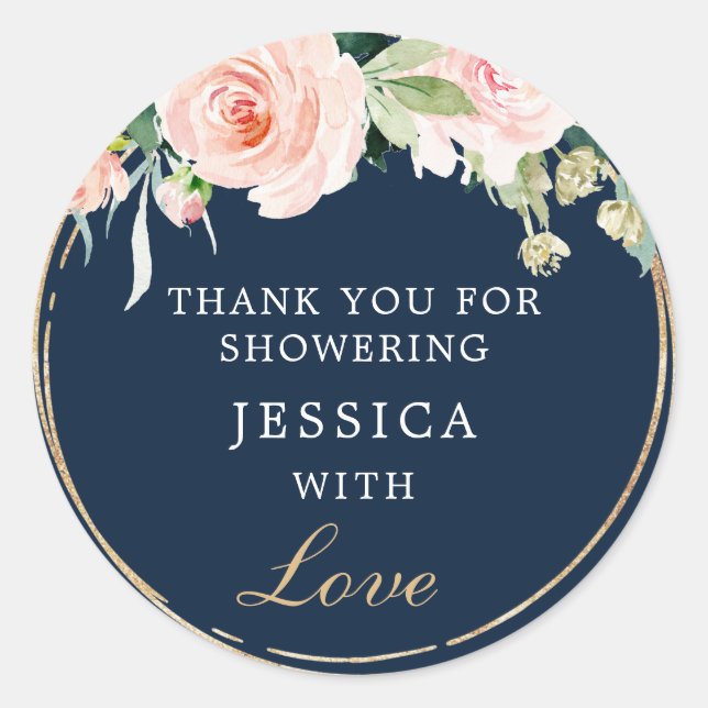Navy Blue Gold Blush Dusche Sticker (Vorderseite)