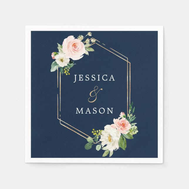 Navy Blue Gold Blush Hochzeitscocktail Napkin Serviette (Vorderseite)