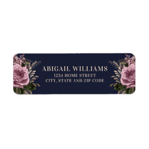 Navy Blue Gold Blush Pink Roses Rücksendeadresse