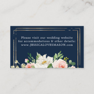 Navy Blue Gold Blush Wedding Website Insert Card