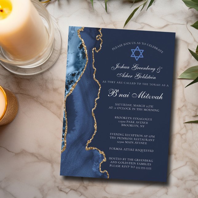 Navy Blue Gold B'nai Mitzvah Elegantes Party Einladung (Von Creator hochgeladen)