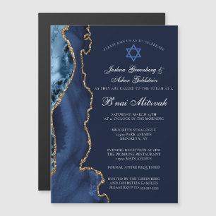 Navy Blue Gold B'nai Mitzvah Elegantes Party Magneteinladung