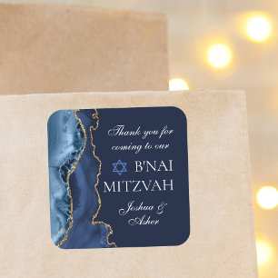 Navy Blue Gold B'nai Mitzvah Elegantes Party Quadratischer Aufkleber