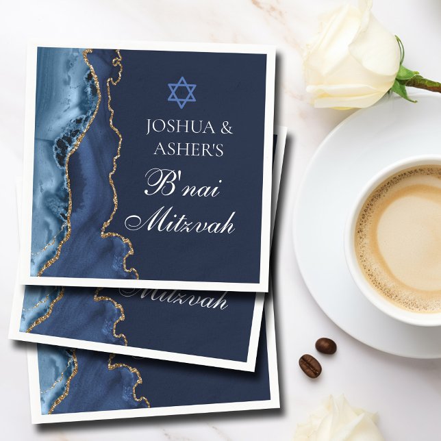 Navy Blue Gold B'nai Mitzvah Elegantes Party Serviette (Von Creator hochgeladen)