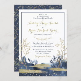 Navy Blue Gold Boho Blues Hochzeitseinladung Einladung