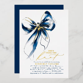 Navy Blue Gold Bow Elegant Whimsical Bridal Shower Folieneinladung