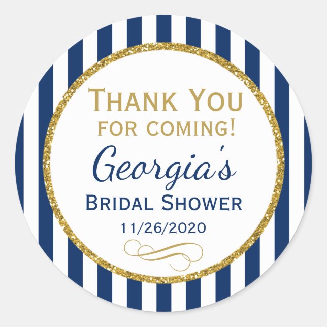Navy Blue Gold Brautparty Vielen Dank für Ihr Inte Runder Aufkleber (Vorderseite)