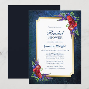 Navy Blue Gold Burgundy Rose Brautparty Einladung