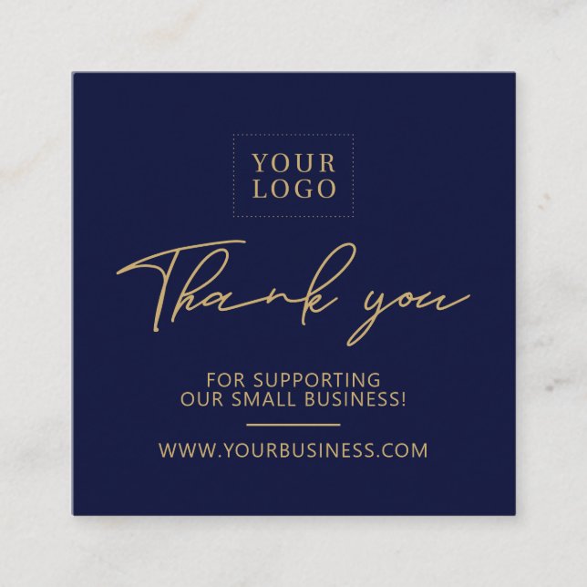 Navy Blue & Gold Business Logo Packaging Vielen Da Quadratische Visitenkarte (Vorderseite)