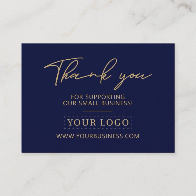 Navy Blue & Gold Business Logo Packaging Vielen Da Visitenkarte (Vorderseite)