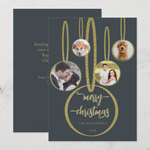 Navy Blue Gold Calligraphy Family Foto Weihnachten