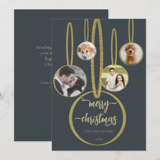 Navy Blue Gold Calligraphy Family Foto Weihnachten