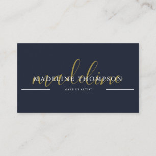 Navy Blue Gold Calligraphy Script QR Visitenkarte