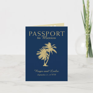Navy Blue Gold Cancun Mexico Wedding Passport Einladung