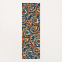 Navy Blue Gold Celestial Paisley Muster Monogram