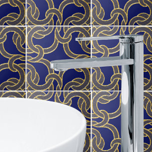 Navy Blue & Gold Celtic Knot Seamless Muster Tile Fliese