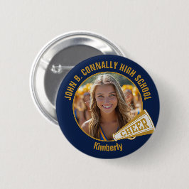 Navy Blue Gold Cheerleader Photo High School Button