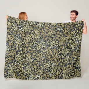 Navy Blue & Gold Chic Luxury Blühte Dark Winter Fleecedecke