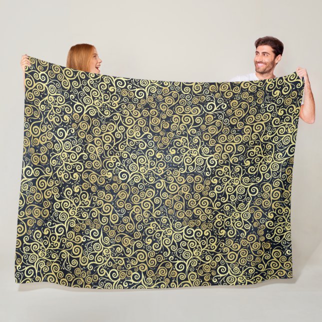 Navy Blue & Gold Chic Luxury Blühte Dark Winter Fleecedecke (Beispiel)