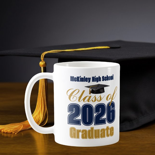 Navy Blue Gold Class of 2026 Graduation Kaffeetasse (Von Creator hochgeladen)