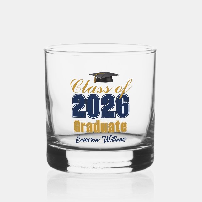 Navy Blue Gold Class of 2026 Graduation Whiskyglas (Vorderseite)