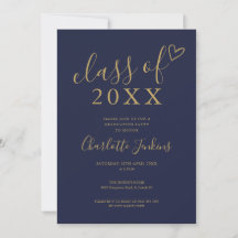 Navy Blue Gold Class of Script Graduation Party