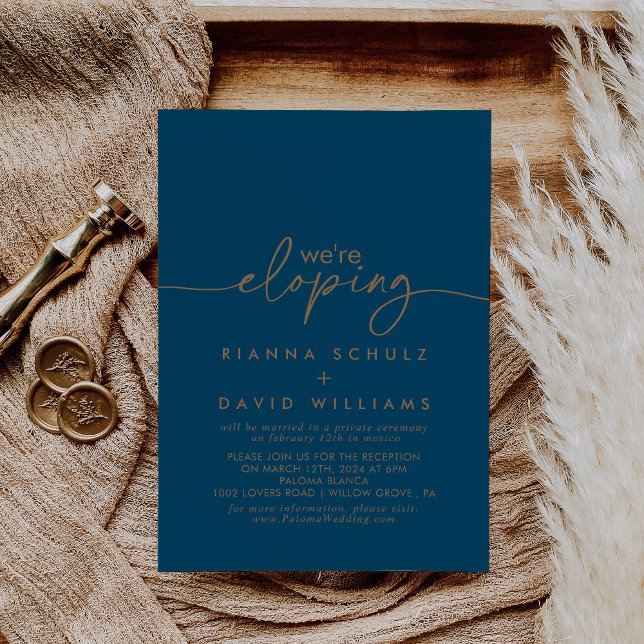 Navy Blue Gold Classic Elopement Empfang Einladung (Von Creator hochgeladen)