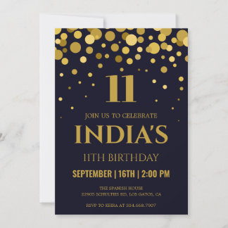 Navy Blue & Gold Confetti Einladung zum 11. Geburt