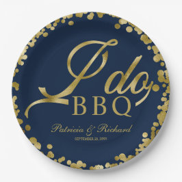 Navy Blue Gold Confetti I Do GRILLEN Engagement Pa Pappteller