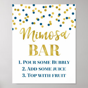 Navy Blue Gold Confetti Mimosa Bar Sign Wedding Poster
