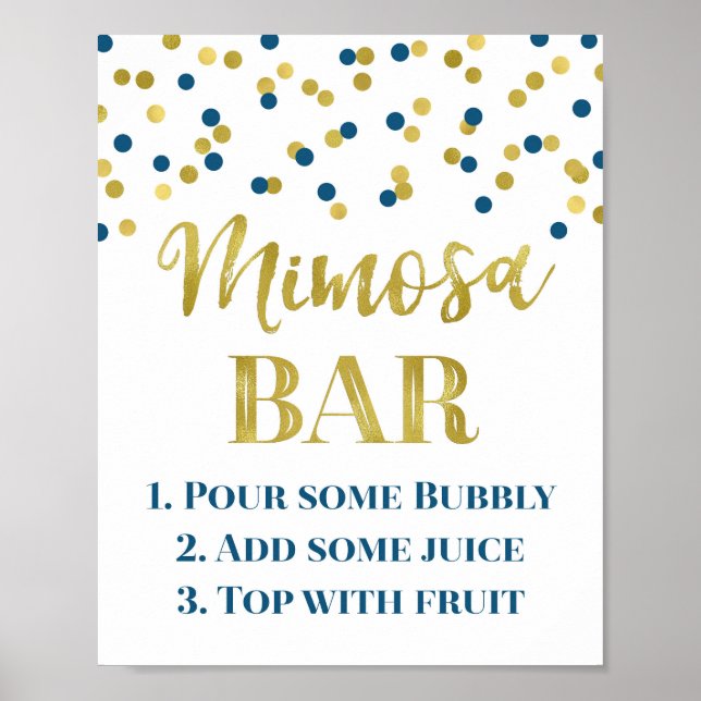 Navy Blue Gold Confetti Mimosa Bar Sign Wedding Poster (Vorne)