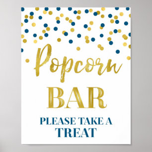 Navy Blue Gold Confetti Popcorn Bar Sign Poster