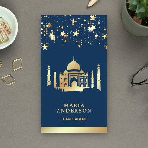 Navy Blue Gold Confetti Taj Mahal Travel Agent Visitenkarte
