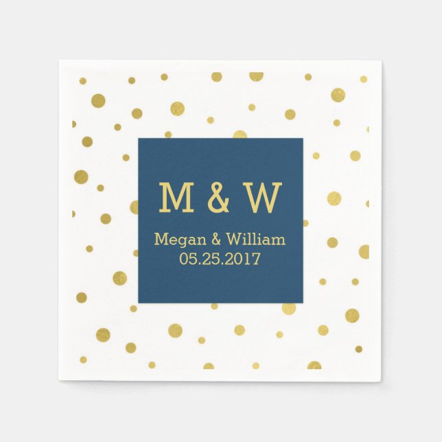 Navy Blue Gold Confetti Wedding Monogram Serviette (Vorderseite)