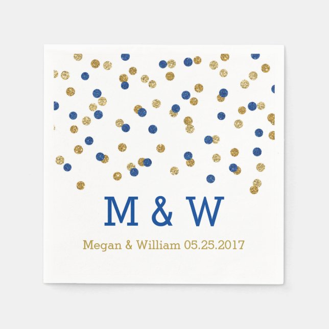 Navy Blue Gold Confetti Wedding Monogram Serviette (Vorderseite)