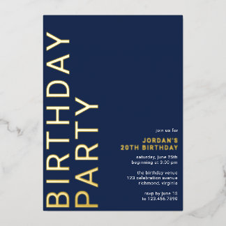 Navy Blue & Gold | Coole Moderne jeden Geburtstag Folieneinladung