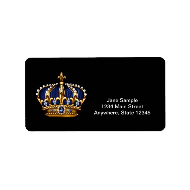 Navy Blue Gold Crown Prince Address Labels Adressaufkleber (Vorne)