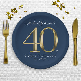 Navy Blue Gold Custom 40. Geburtstag Party Pappteller